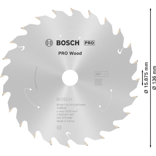 Hoja de sierra circular PRO Wood cordless, 136 x 1,5 x 15,875 mm