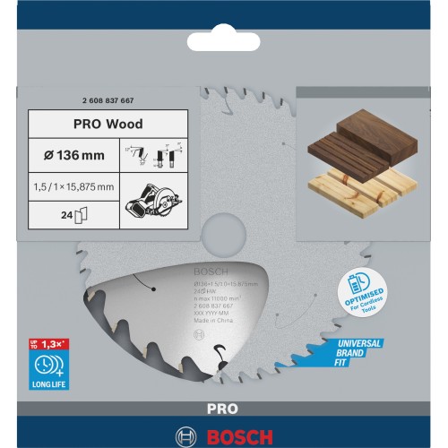 Hoja de sierra circular PRO Wood cordless, 136 x 1,5 x 15,875 mm
