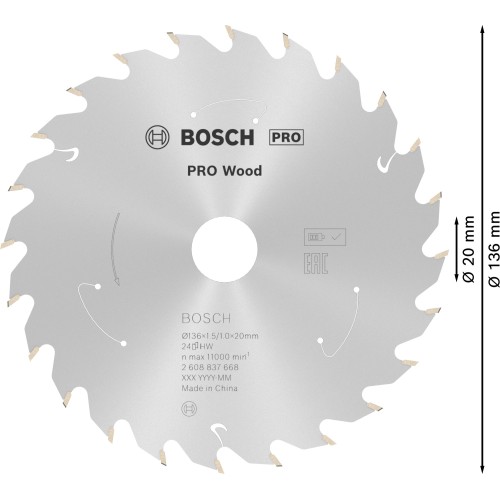 Hoja de sierra circular PRO Wood cordless, 136 x 1,5 x 20 mm