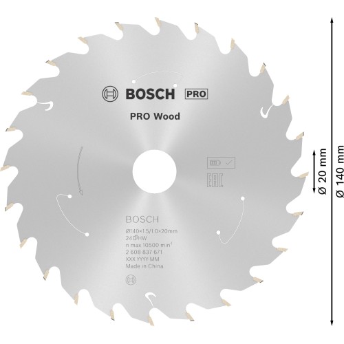 Hoja de sierra circular PRO Wood cordless, 140 x 1,5 x 20 mm, T24