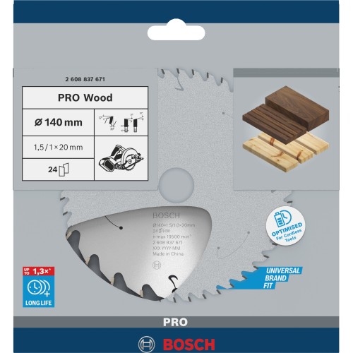 Hoja de sierra circular PRO Wood cordless, 140 x 1,5 x 20 mm, T24