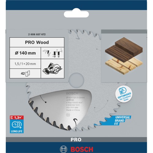 Hoja de sierra circular PRO Wood cordless, 140 x 1,5 x 20 mm, T42