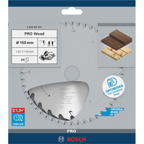 Hoja de sierra circular PRO Wood cordless, 150 x 1,6 x 10 mm, T24