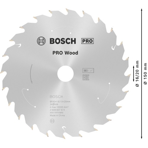 Hoja de sierra circular PRO Wood cordless, 150 x 1,6 x 20 mm, T24