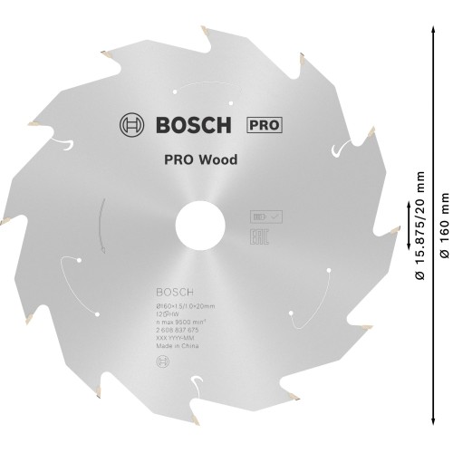 Hoja de sierra circular PRO Wood cordless, 160 x 1,5 x 20 mm, T12