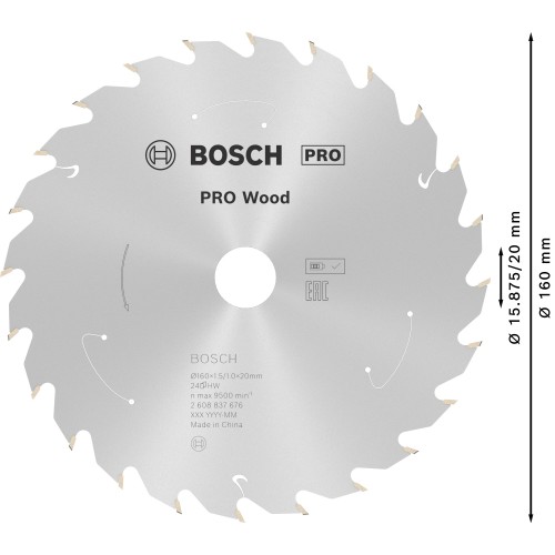 Hoja de sierra circular PRO Wood cordless, 160 x 1,5 x 20 mm, T24