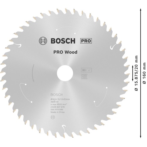 Hoja de sierra circular PRO Wood cordless, 160 x 1,5 x 20 mm, T48