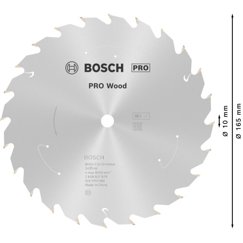 Hoja de sierra circular PRO Wood cordless, 165 x 1,5 x 10 mm, T24