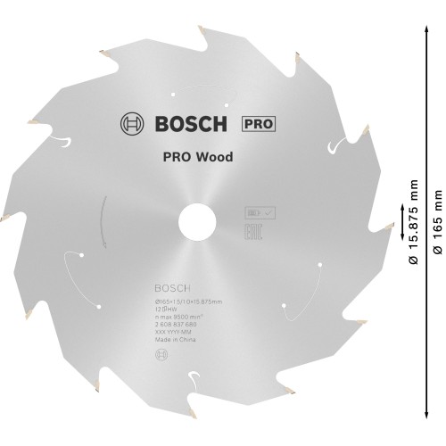 Hoja de sierra circular PRO Wood cordless, 165 x 1,5 x 15,875 mm, T12