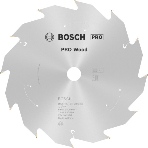 Hoja de sierra circular PRO Wood cordless, 165 x 1,5 x 15,875 mm, T12