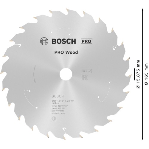 Hoja de sierra circular PRO Wood cordless, 165 x 1,5 x 15,875 mm, T24