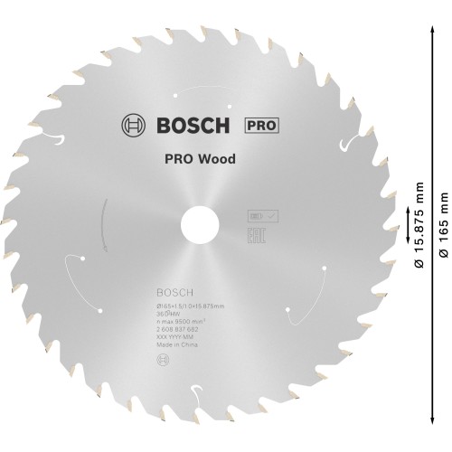 Hoja de sierra circular PRO Wood cordless, 165 x 1,5 x 15,875 mm, T36