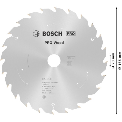 Hoja de sierra circular PRO Wood cordless, 165 x 1,5 x 20 mm, T24