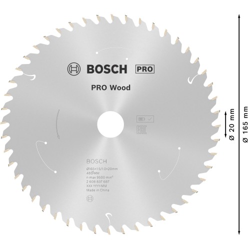 Hoja de sierra circular PRO Wood cordless, 165 x 1,5 x 20 mm, T48