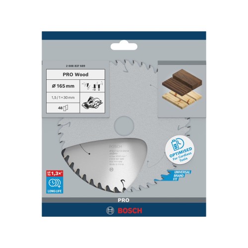 Hoja de sierra circular PRO Wood cordless, 165 x 1,5 x 30 mm, T48