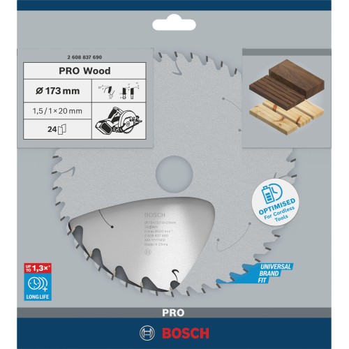 Hoja de sierra circular PRO Wood cordless, 173 x 1,5 x 20 mm, T24
