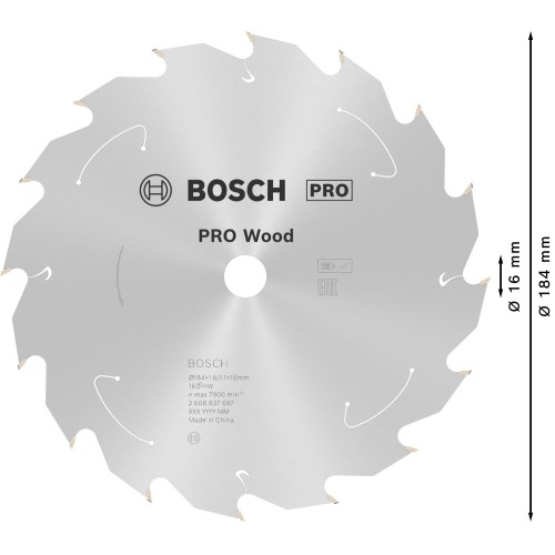 Hoja de sierra circular PRO Wood cordless, 184 x 1,6 x 16 mm, T16