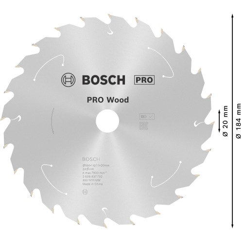 Hoja de sierra circular PRO Wood cordless, 184 x 1,6 x 20 mm, T24