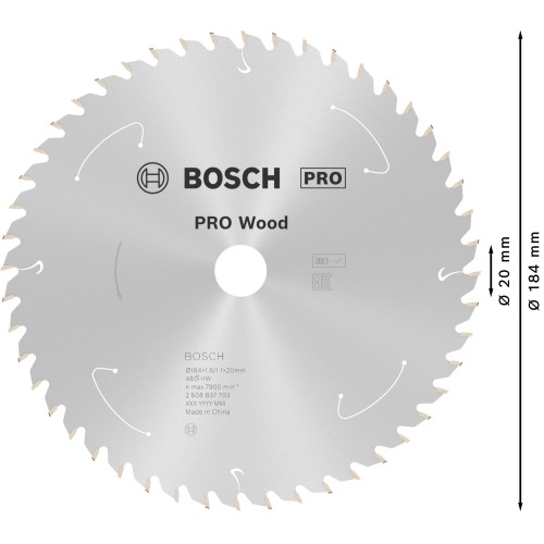 Hoja de sierra circular PRO Wood cordless, 184 x 1,6 x 20 mm, T48