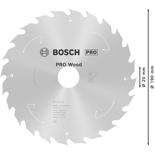 Hoja de sierra circular PRO Wood cordless, 190 x 1,6 x 20 mm, T24