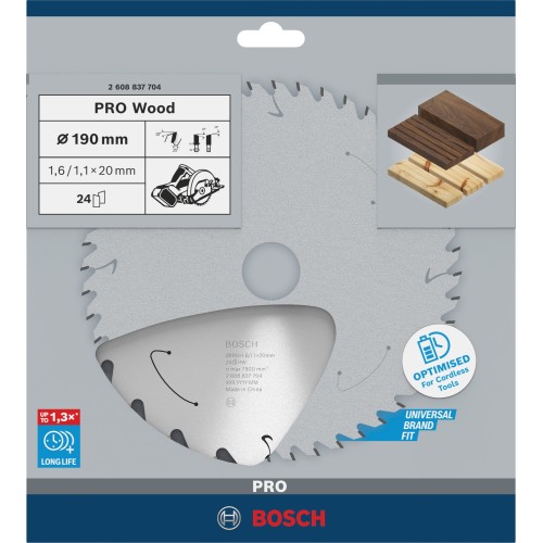 Hoja de sierra circular PRO Wood cordless, 190 x 1,6 x 20 mm, T24