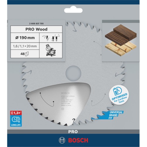 Hoja de sierra circular PRO Wood cordless, 190 x 1,6 x 20 mm, T48