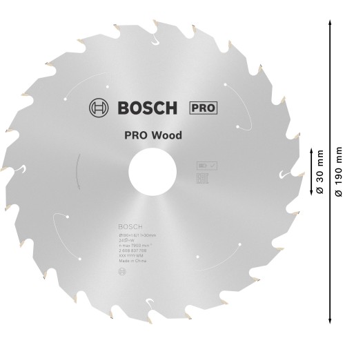 Hoja de sierra circular PRO Wood cordless, 190 x 1,6 x 30 mm, T24