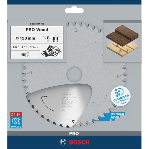 Hoja de sierra circular PRO Wood cordless, 190 x 1,6 x 30 mm, T48