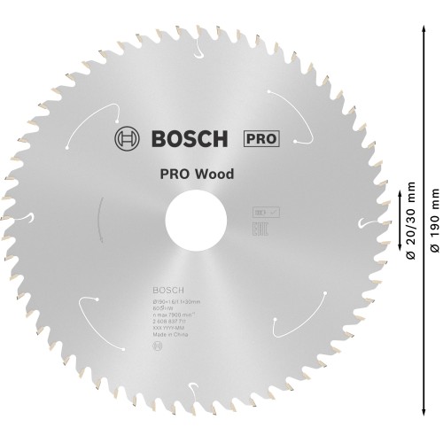 Hoja de sierra circular PRO Wood cordless, 190 x 1,6 x 30 mm, T60