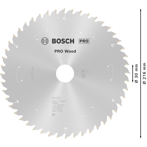 Hoja de sierra circular PRO Wood cordless, 216 x 1,7 x 30 mm, T48