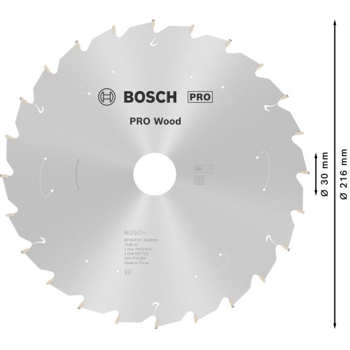 Hoja de sierra circular PRO Wood cordless, 216 x 1,7 x 30 mm, T24