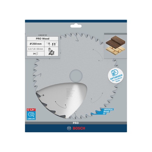 Hoja de sierra circular PRO Wood cordless, 250 x 2,2 x 30 mm, T24