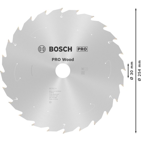 Hoja de sierra circular PRO Wood cordless, 254 x 2,2 x 30 mm, T24