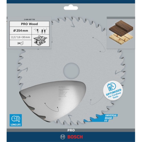 Hoja de sierra circular PRO Wood cordless, 254 x 2,2 x 30 mm, T24