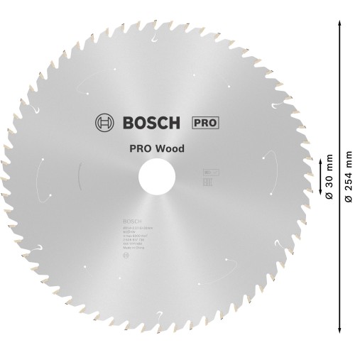 Hoja de sierra circular PRO Wood cordless, 254 x 2,2 x 30 mm, T60