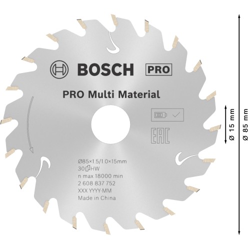 Hoja de sierra circular PRO Multi Material cordless, 85 x 1,5 x 15 mm