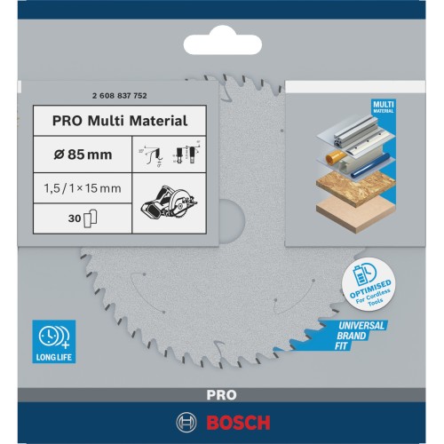 Hoja de sierra circular PRO Multi Material cordless, 85 x 1,5 x 15 mm