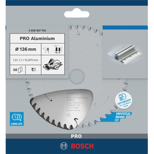 Hoja de sierra circular PRO Aluminium cordless, 136 x 1,6 x 15,875 mm