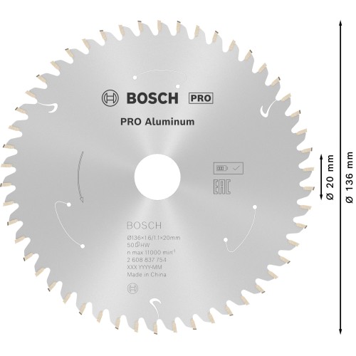 Hoja de sierra circular PRO Aluminium cordless, 136 x 1,6 x 20 mm