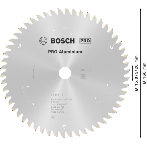Hoja de sierra circular PRO Aluminium cordless, 165 x 1,8 x 15.875 mm