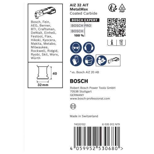 Hojas de multiherramienta EXPERT MetalMax AIZ 32 AIT de 40 x 32 mm, 10 unidades