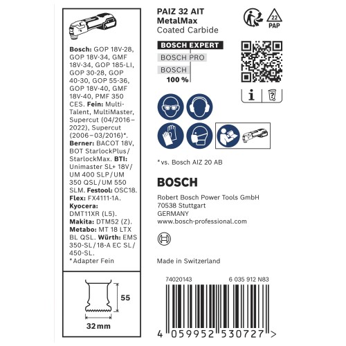 Hoja de multiherramienta EXPERT MetalMax PAIZ 32 AIT de 50 x 32 mm, 10 unidades