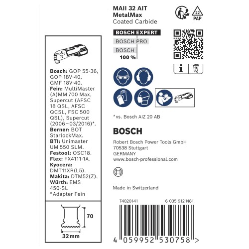 10 hojas de multiherramienta EXPERT MetalMax MAII 32 AIT de 70 x 32 mm