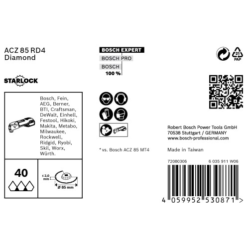 Hoja de multiherramienta para lechada EXPERT Grout Segment Blade ACZ 85 RD4 de 85 mm, 10 unidades