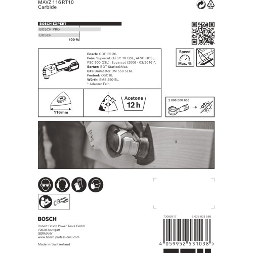 Hoja de multiherramienta EXPERT Sanding Plate MAVZ 116 RT10, 116 mm