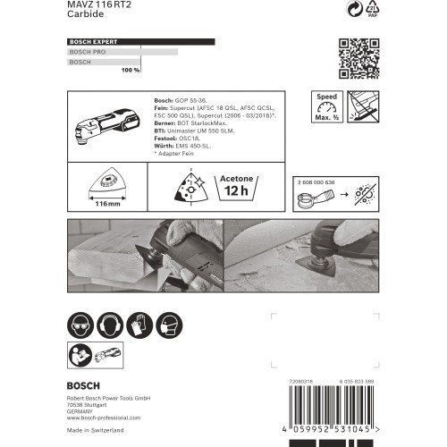 Hoja de multiherramienta EXPERT Sanding Plate MAVZ 116 RT2, 116 mm