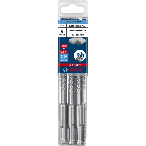 Broca para martillo EXPERT SDS plus-7X de 6 x 100 x 165 mm, 10 unidades