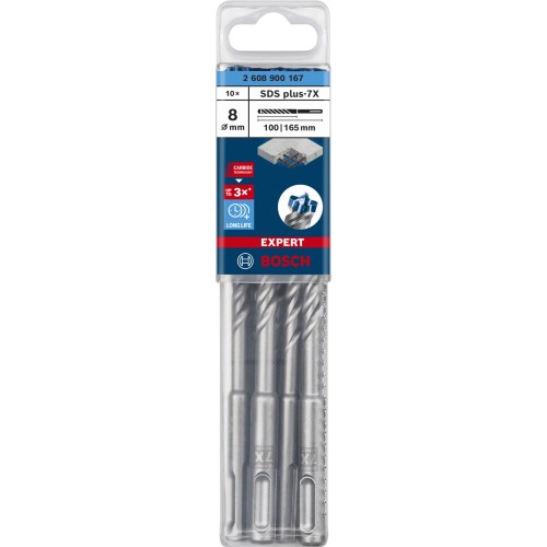 Broca para martillo EXPERT SDS plus-7X de 8 x 100 x 165 mm, 10 unidades