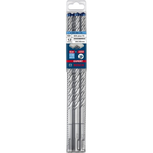 Broca para martillo EXPERT SDS plus-7X de 12 x 200 x 265 mm, 10 unidades