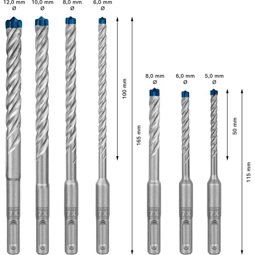 Set de brocas para martillo EXPERT SDS plus-7X 5/6/6/8/8/10/12 mm, 7 unidades
